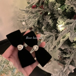 Vintage Velvet Bow Hair Clips For Women With Heart Rhinestone Sweet Side Hairpin Cute Bowknot Hair Accessories Christmas Decor