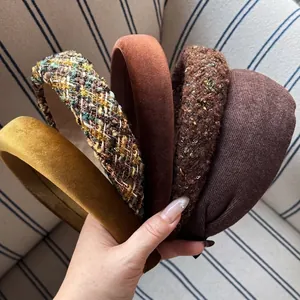 Cerchietto Imbottito in Spugna Vintage Per Donna In Tessuto Di Velluto E Tweed A Tesa Larga Per Autunno Inverno Moda Copricapo