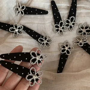 Polka Dot Fabric Flower Hair Clip With Rhinestone Elegant Korean Style Side Hairpin For Women Daily Party Hair Accessory