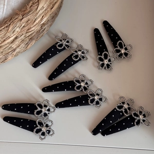 Polka dot flower hair clips with sparkling crystals for elegant women hair styling