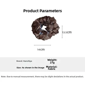 Detailed parameter diagram showing a dark brown pleated fabric scrunchie with 14cm dimensions