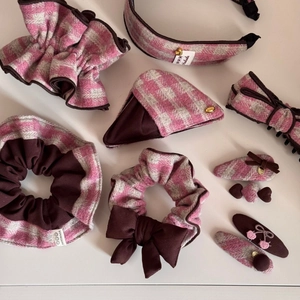 Accessoires Cheveux Doux en Tissu Plaid Rose Chouchous Style Coréen Rétro Nœud Pinces à Cheveux Serre-Tête Mode pour Femmes