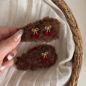 Exquisite Autumn Winter Plush Bow Hair Clip For Women Sweet Cherry Decoration BB Clip Versatile Side Hairpin Fashion Headwear
