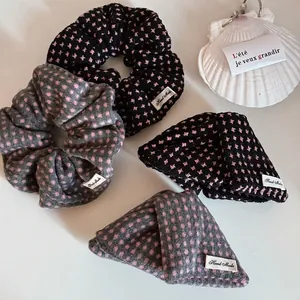 French Country Style Polka Dot Houndstooth Cloth Scrunchie Hair Claw Handmade Elastic Hair Band Ponytail Holder Hair Accessories