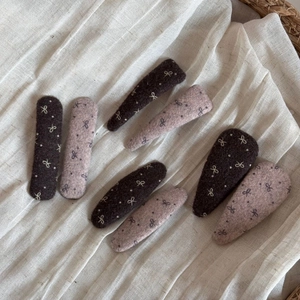 Elegant 8-piece wool felt bow hair clips set in coffee and light purple colors