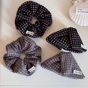 French style polka dot scrunchie set in black and grey with handmade labels