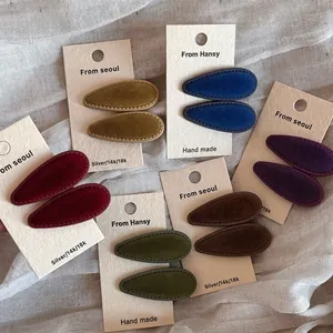 Vintage Velvet Alloy Water Drop Hair Clip Handmade Fabric Duckbill Clip Simple Solid Color Side Fringe Clip For Women