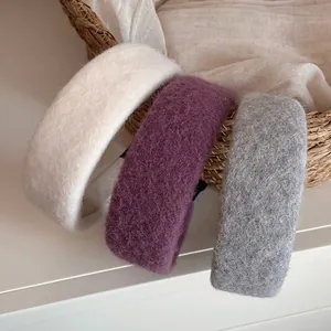 Women Winter Fuzzy Padded Headband Thickened Cloth Fabric Hairband Wide Brim High Top Sweet Elegant Plush Hair Accessory