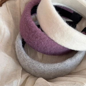 Thick wool plush headbands in purple white and grey colors with premium anti-slip lining
