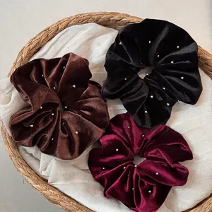 Luxury Velvet Rhinestone Scrunchie French Style Large Elastic Hair Tie Exquisite Handmade Hair Band Accessories For Women