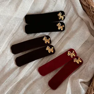 Vintage Velvet Hair Clip For Women Sophisticated Gold Metal Pony BB Clip Rhinestone Side Hairpin Hair Accessory