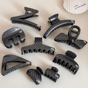 Women Carbon Fiber Pattern Hair Claw Clip Silver Gray Resin Geometric Shark Clip Elegant Handmade Large Hair Accessory