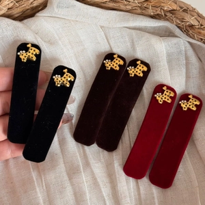 Velvet hair clips with gold animal charms in black, brown and burgundy for women
