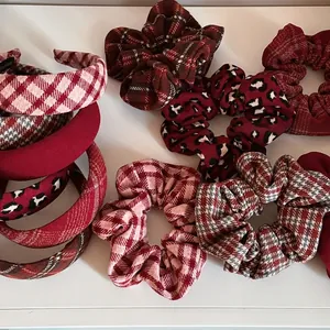 New Year Red Plaid Fabric Headband Retro Leopard Print Scrunchie Thickened High Skull Top Hair Hoop Winter Hair Accessories