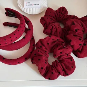 Vintage Rot Punktemuster Scrunchies Für Damen Französischer Stil Stoff Haargummi Schleife Elastisches Haarband Mode Haarschmuck