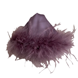 Elegant deep purple satin shark clip with fluffy feather trim for hair styling