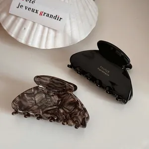 French Retro Fan-Shaped Hair Claw Clip Handmade Mixed Materials Marble Pattern Shark Clip For Women Hair Styling Headwear