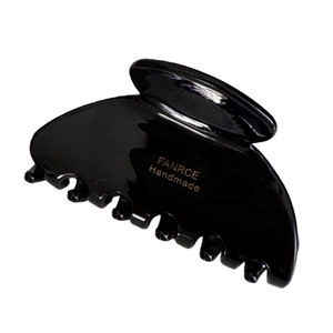 Glossy black fan-shaped hair claw clip for women featuring FANRCE Handmade branding