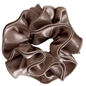 Champagne gold large satin scrunchie with layered ruffles and metallic luster finish