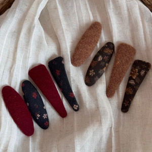 Lot de 7 barrettes BB en laine à motifs floraux vintage et couleurs unies pour filles
