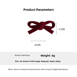Detailed size measurement of red plaid fabric bow hair clip with dimensions 8cm by 4cm