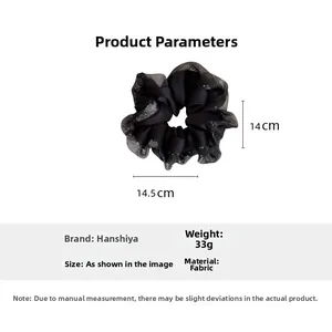 Detail view of large satin and mesh scrunchie with 14.5cm diameter and 33g weight