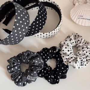 Korean Style Polka Dot Fabric Headband And Scrunchie For Women Sweet Wide Brim Hair Hoop Retro Hair Ties Daily Accessories