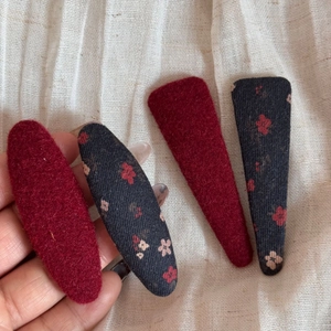 Lot de barrettes à cheveux à fleurs et à pois en laine bordeaux de style vintage