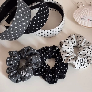 Chic polka dot headband and scrunchie set in black, grey and white colors