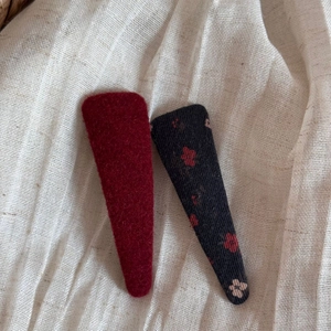 Détails de pinces à cheveux BB vintage à motif floral et tissu bordeaux pour filles