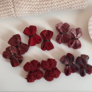 Lot de 10 barrettes à cheveux en laine rouge en tweed et peluche pour l'automne et l'hiver