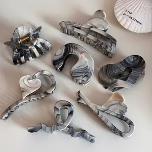 Smoky Gray Ink Marble Acetate Hair Claw Clips Elegant Heart Geometric Shark Clips For Women Hair Styling Accessories
