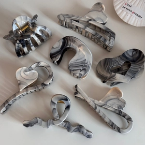 Smoky grey marble ink wash hair claws set for women elegant acetate shark hair clips
