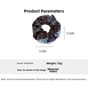 Brown plaid fabric hair scrunchie 17cm diameter large size accessory for bun hair