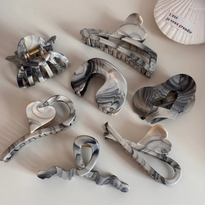 Elegant ink wash marble pattern hair claw clip set for women hair styling accessory