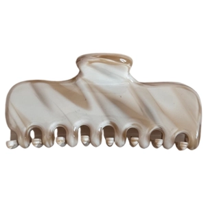 French acetate marble cream hair claw clip with elegant rectangular resin teeth design