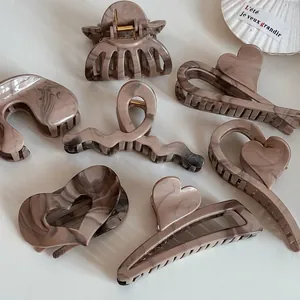 Elegant Khaki Ink Marble Large Hair Claw Clips Handmade Acetate Shark Clips For Women Thick Hair Non-slip Styling Accessories