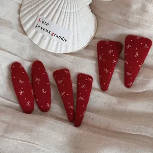 Fermagli per Capelli con Fiocco Rosso in Tessuto di Feltro Ricamo Fiocco Clip BB Laterali Forcine Retrò Dolce Donna Ragazze