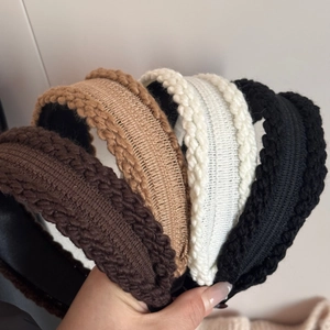 Knitted twist headband set for women in dark brown, tan, beige, and black winter colors