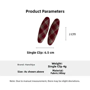 Detailed dimensions of 6.5cm red plaid checkered hair clips with size specifications