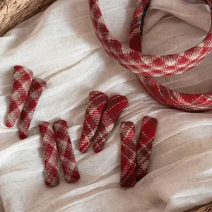 Vintage Red Plaid Fabric Hair Clip Elegant Checkered Tweed Hairpin Fashion Headband For Women Hair Accessories New Year Gift