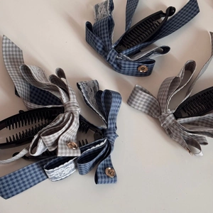 Lot de pinces banane à carreaux avec dentelle et bouton doré pour cheveux épais