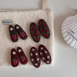 8-piece vintage embroidered hair clips set with strawberry and floral patterns for women