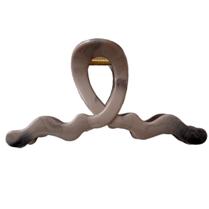 Large khaki marble ink texture shark hair clip with a gold metal spring for thick hair