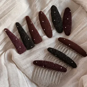 Korean Style Polka Dot Fabric Hair Clip Vintage BB Clip Dark Red Black Coffee Oval Hair Comb For Women Hair Accessory