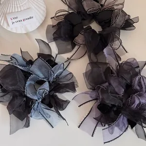 Korean Style Oversized Organza Bow Scrunchie For Women Elegant Puffy Fabric Hair Tie High Elasticity Solid Color Hair Accessories