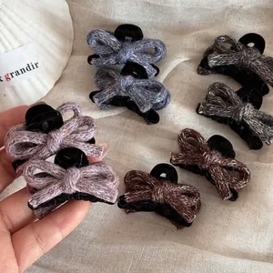 Korean Style Knitted Bowknot Hair Claw Clip For Women Vintage Yarn Small Hair Catch Clip Autumn Winter Sweet Hair Accessories