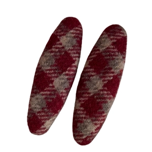 Red plaid wool BB hair clips with classic vintage check pattern for winter styling