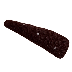 Brown knitted hair clip with white polka dots for a minimalist Korean hair accessory look