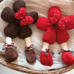 Chouchou Fleur en Peluche Mignon Avec Nœud à Pois Design de Jambe Style Coréen Créatif Grand Anneau de Cheveux pour Femmes Accessoire Cheveux